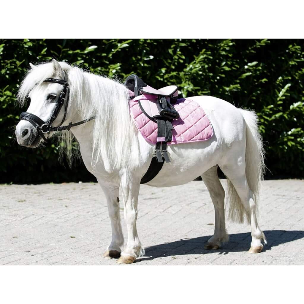 Sadelset för shetland rosa på häst