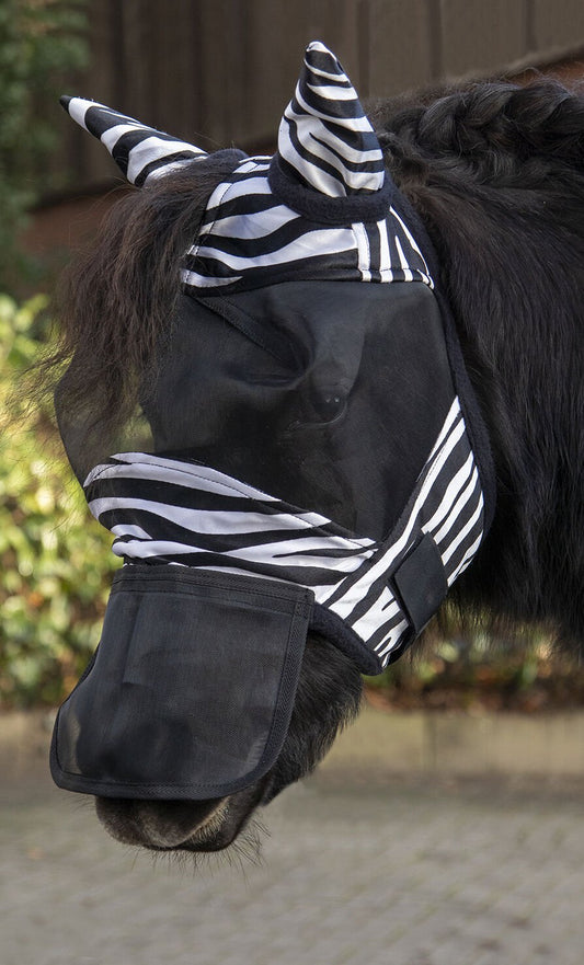 Flughuva med nosskydd zebra shetland/minishetland från HKM säljs av Fåglasång 