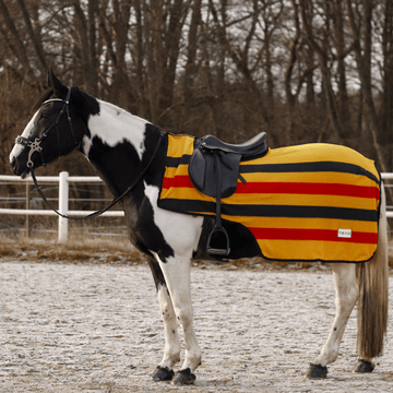 Skrittäcke golden stripe i härlig fleece säljs av Fåglasång 