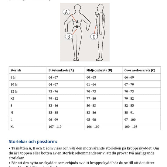storlekstabell och information klass 3
